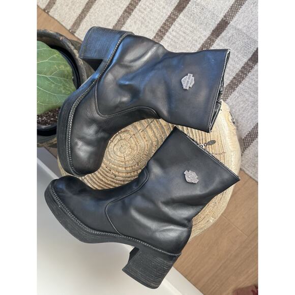 Harley Davidson Pavement 6” Black Leather Chunky Bootie Moto 8.5 8 1/2 Y2K Women - Picture 4 of 11